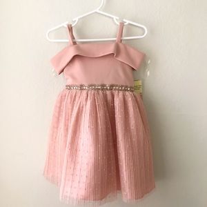 Toddler girl blush pink strap off shoulder dress